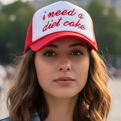 Fashnzfab I Need A Diet Coke Message Embroidered Mesh Back Trucker Cap In Pink