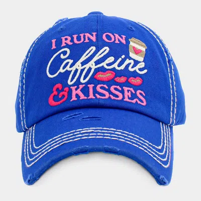 Fashnzfab I Run On Caffeine And Kisses Vintage Baseball Cap In Blue