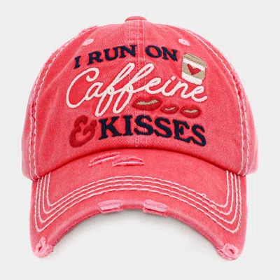 Fashnzfab I Run On Caffeine And Kisses Vintage Baseball Cap In Pink