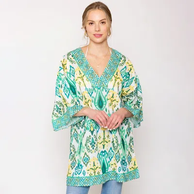 Fashnzfab Ikat Print Cover Up Poncho In Green