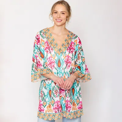 Fashnzfab Ikat Print Cover Up Poncho In Green