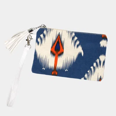 Fashnzfab Ikat Printed Wristlet Pouch Bag In Blue