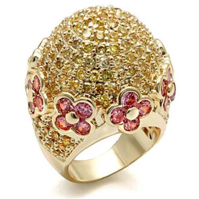 Fashnzfab Imitation Gold Brass Ring With Aaa Grade Cz In Rose In Pink