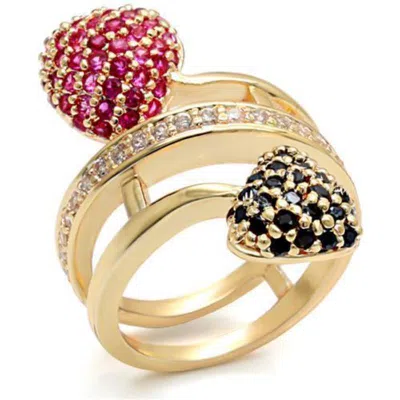 Fashnzfab Imitation Gold Brass Ring With Synthetic Garnet In Ruby In Purple
