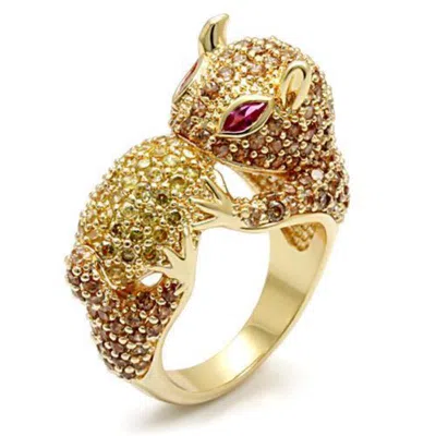 Fashnzfab Imitation Gold Brass Ring With Synthetic Garnet In Ruby In Red