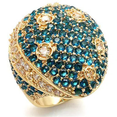 Fashnzfab Imitation Gold Brass Ring With Synthetic Synthetic Glass In Montana In Blue