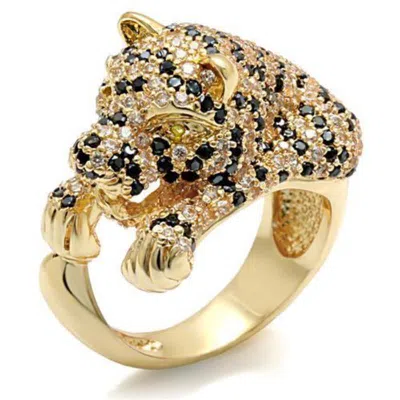 Fashnzfab Imitation Gold Brass Ring With Synthetic Synthetic Glass In Peridot