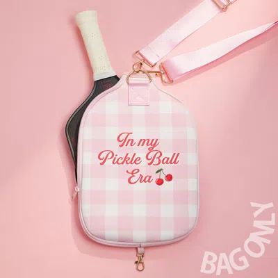 Fashnzfab In My Pickleball Era Message Neoprene Cherry Checker Pattern Pickleball Paddle Case Bag In Pink