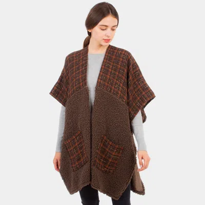 Fashnzfab Indian Tribe Pattern Pocket Cape Poncho In Brown