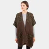 Fashnzfab Indian Tribe Pattern Pocket Cape Poncho In Brown