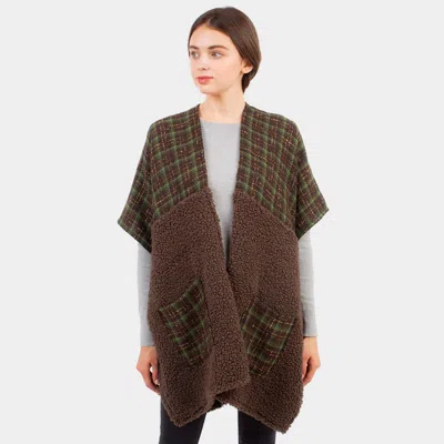 Fashnzfab Indian Tribe Pattern Pocket Cape Poncho In Brown