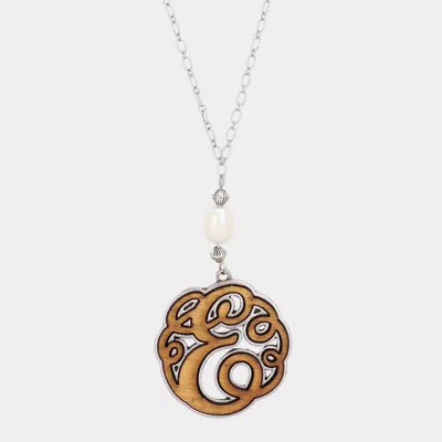 Fashnzfab Initial E Monogram Wooden Pendant Necklace In Multi