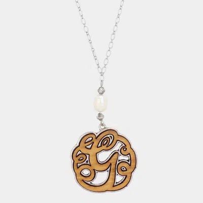 Fashnzfab Initial G Monogram Wooden Pendant Necklace In Gold