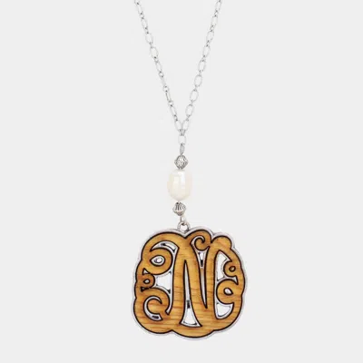 Fashnzfab Initial N Monogram Wooden Pendant Necklace In Brown