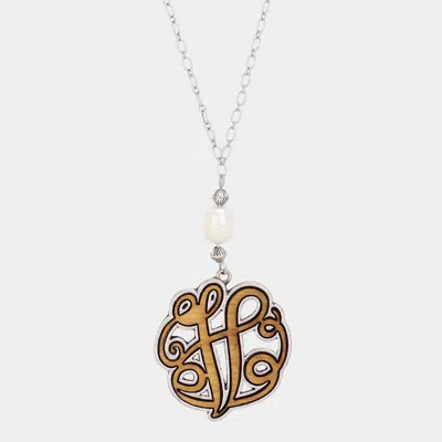 Fashnzfab Initial V Monogram Wooden Pendant Necklace In Metallic