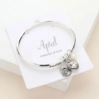 Fashnzfab Innocence Love April Heart Birthday Stone Charm Bracelet Antique Silver, Clear In Multi