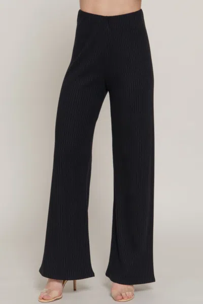 Fashnzfab Inside Elastic Waistband Wide Rib Knit Pants