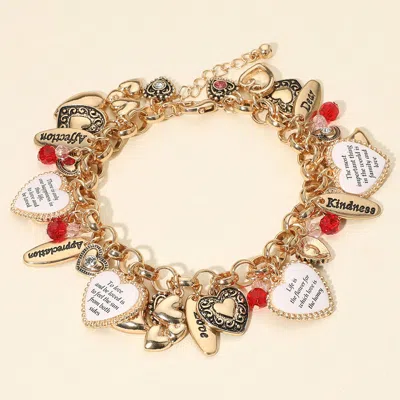 Fashnzfab Inspirational Engraved Affection Heart Charm Embellished Bracelet Antique Gold, Multi
