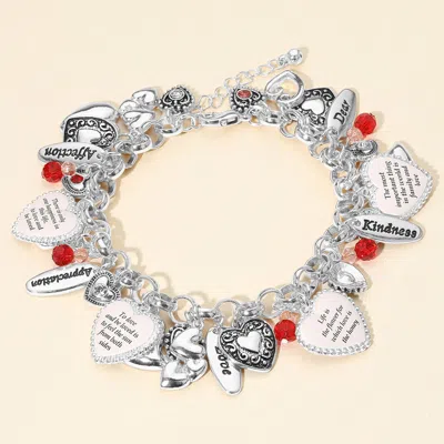 Fashnzfab Inspirational Engraved Affection Heart Charm Embellished Bracelet Antique Silver, Multi