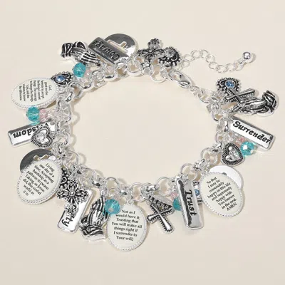 Fashnzfab Inspirational Engraved Faith Cross Charm Embellished Bracelet In Multi