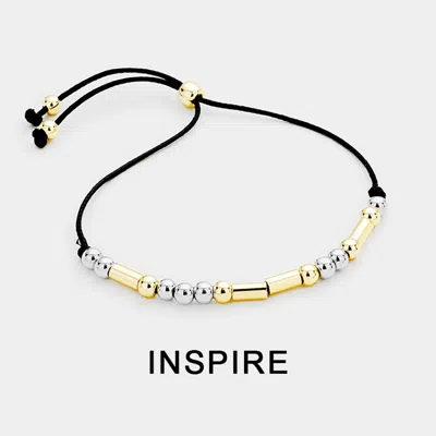 Fashnzfab Inspire Message Morse Code Adjustable Cinch Pull Tie Bracelet Black, Two Tone In Gold