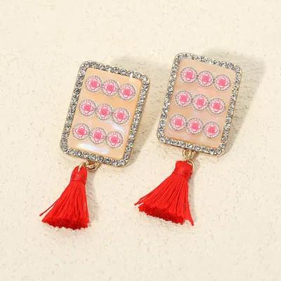 Fashnzfab Inspired Frame Tassel Drop Earrings In Red