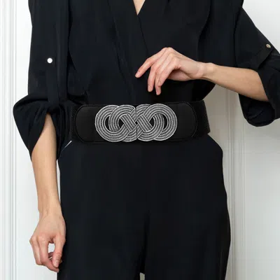 Fashnzfab Interlocking Circle Buckle Accent Wide Elastic Waist Belt In Metallic