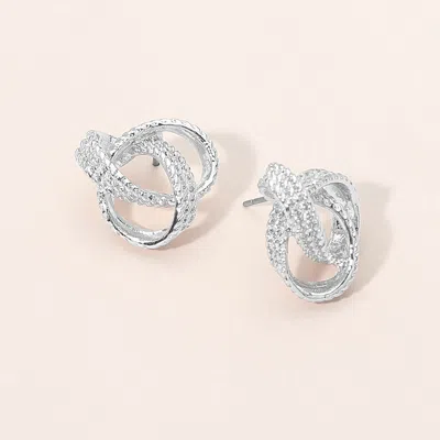 Fashnzfab Intertwined Textured Knot Stud Earrings In Silver