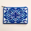 Fashnzfab Intricate Geometric Pattern Sequin Seed Beaded Mini Pouch Bag In Blue