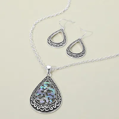 Fashnzfab Intricate Scrollwork Abalone Teardrop Pendant Necklace In Metallic