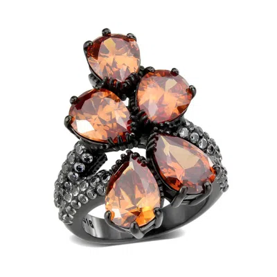 Fashnzfab Ip Black (ion Plating) Stainless Steel Ring With Aaa Grade Cz In Champagne