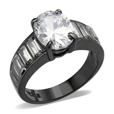 Fashnzfab Ip Black (ion Plating) Stainless Steel Ring With Aaa Grade Cz In Clear