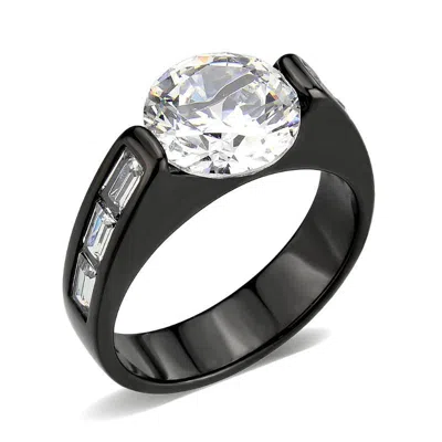 Fashnzfab Ip Black (ion Plating) Stainless Steel Ring With Aaa Grade Cz In Clear