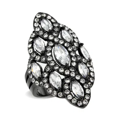 Fashnzfab Ip Black (ion Plating) Stainless Steel Ring With Aaa Grade Cz In Clear