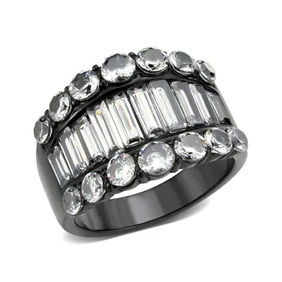 Fashnzfab Ip Black (ion Plating) Stainless Steel Ring With Aaa Grade Cz In Clear In Gold