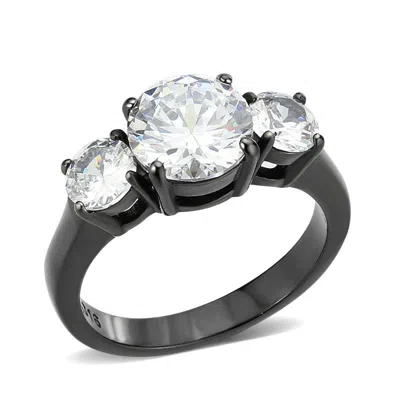 Fashnzfab Ip Black (ion Plating) Stainless Steel Ring With Aaa Grade Cz In Clear In Metallic