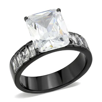 Fashnzfab Ip Black (ion Plating) Stainless Steel Ring With Aaa Grade Cz In Clear In Multi