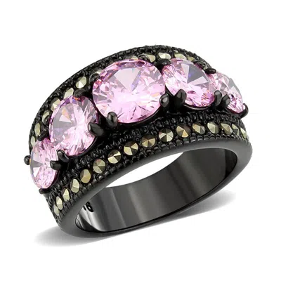 Fashnzfab Ip Black (ion Plating) Stainless Steel Ring With Aaa Grade Cz In Rose
