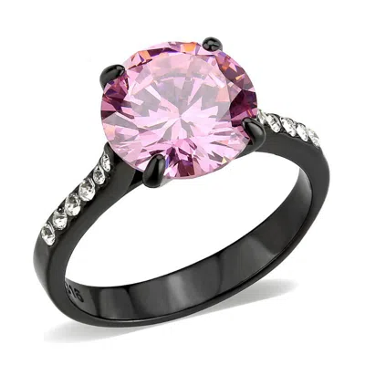 Fashnzfab Ip Black (ion Plating) Stainless Steel Ring With Aaa Grade Cz In Rose In Gold