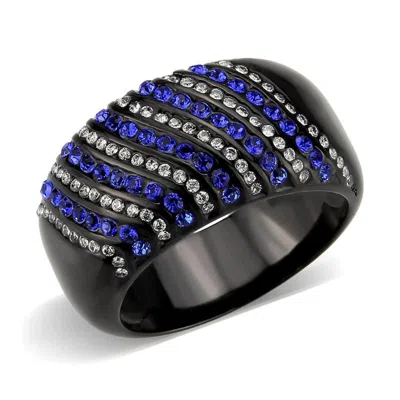 Fashnzfab Ip Black Stainless Steel Ring With Aaa Grade Cz In Blue