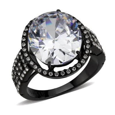 Fashnzfab Ip Black Stainless Steel Ring With Aaa Grade Cz In Clear In Orange
