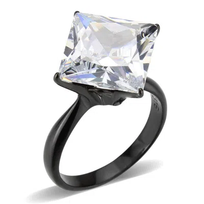 Fashnzfab Ip Black Stainless Steel Ring With Aaa Grade Cz In Clear In Multi