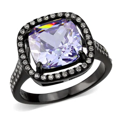 Fashnzfab Ip Black Stainless Steel Ring With Aaa Grade Cz In Light Amethyst In Multi