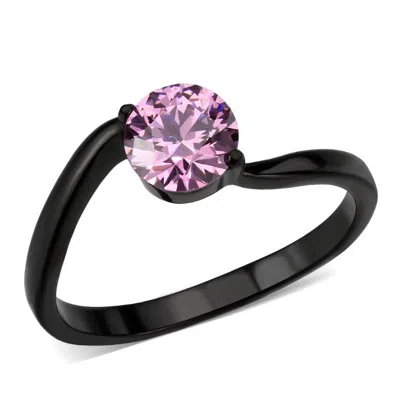 Fashnzfab Ip Black Stainless Steel Ring With Aaa Grade Cz In Rose In Red