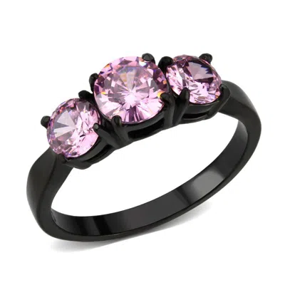 Fashnzfab Ip Black Stainless Steel Ring With Aaa Grade Cz In Rose In Multi