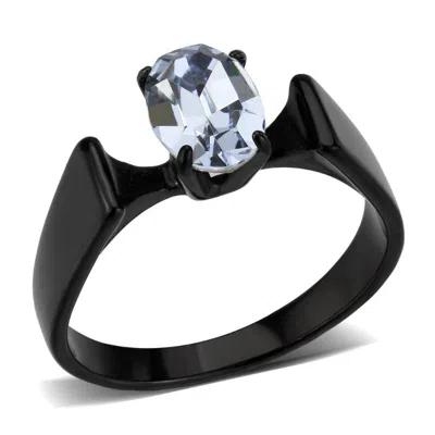 Fashnzfab Ip Black Stainless Steel Ring With Top Grade Crystal In Aquamarine In Multi