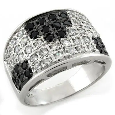 Fashnzfab Ip Black(ion Plating) 925 Sterling Silver Ring With Aaa Grade Cz In Jet In Metallic