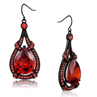 Fashnzfab Ip Black(ion Plating) Stainless Steel Earrings With Aaa Grade Cz In Orange In Red