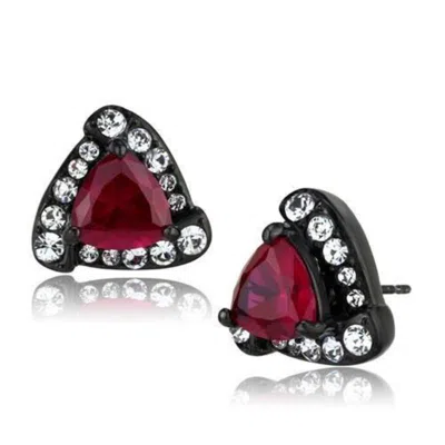 Fashnzfab Ip Black(ion Plating) Stainless Steel Earrings With Aaa Grade Cz In Ruby In Burgundy