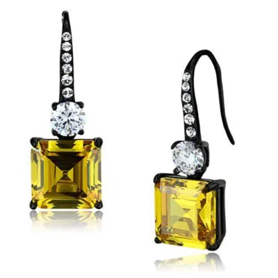 Fashnzfab Ip Black(ion Plating) Stainless Steel Earrings With Aaa Grade Cz In Topaz In Gold